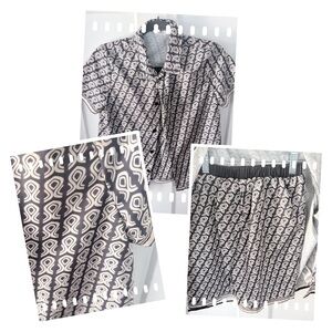 Two-Piece Paisley Print Blouse & Short Set in Black and Cream